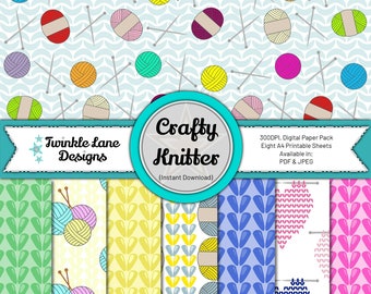 Crafty Knitter, Digital Papers - Instant Download