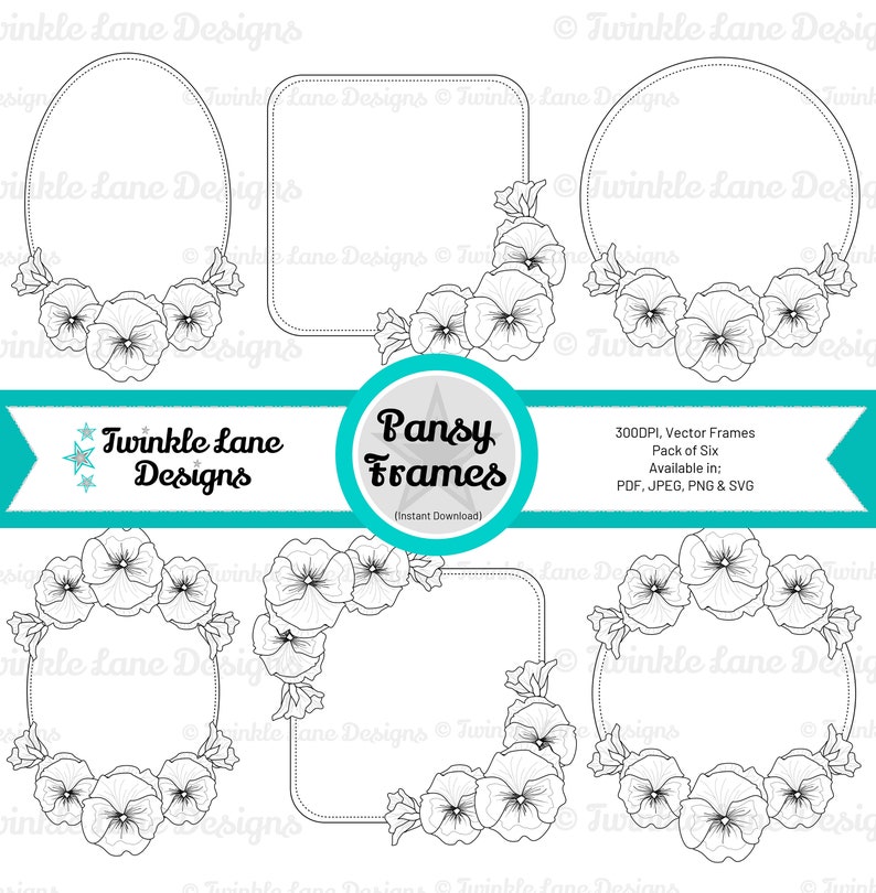 Pansy Flower Frames, SVG Frames Instant Download image 1