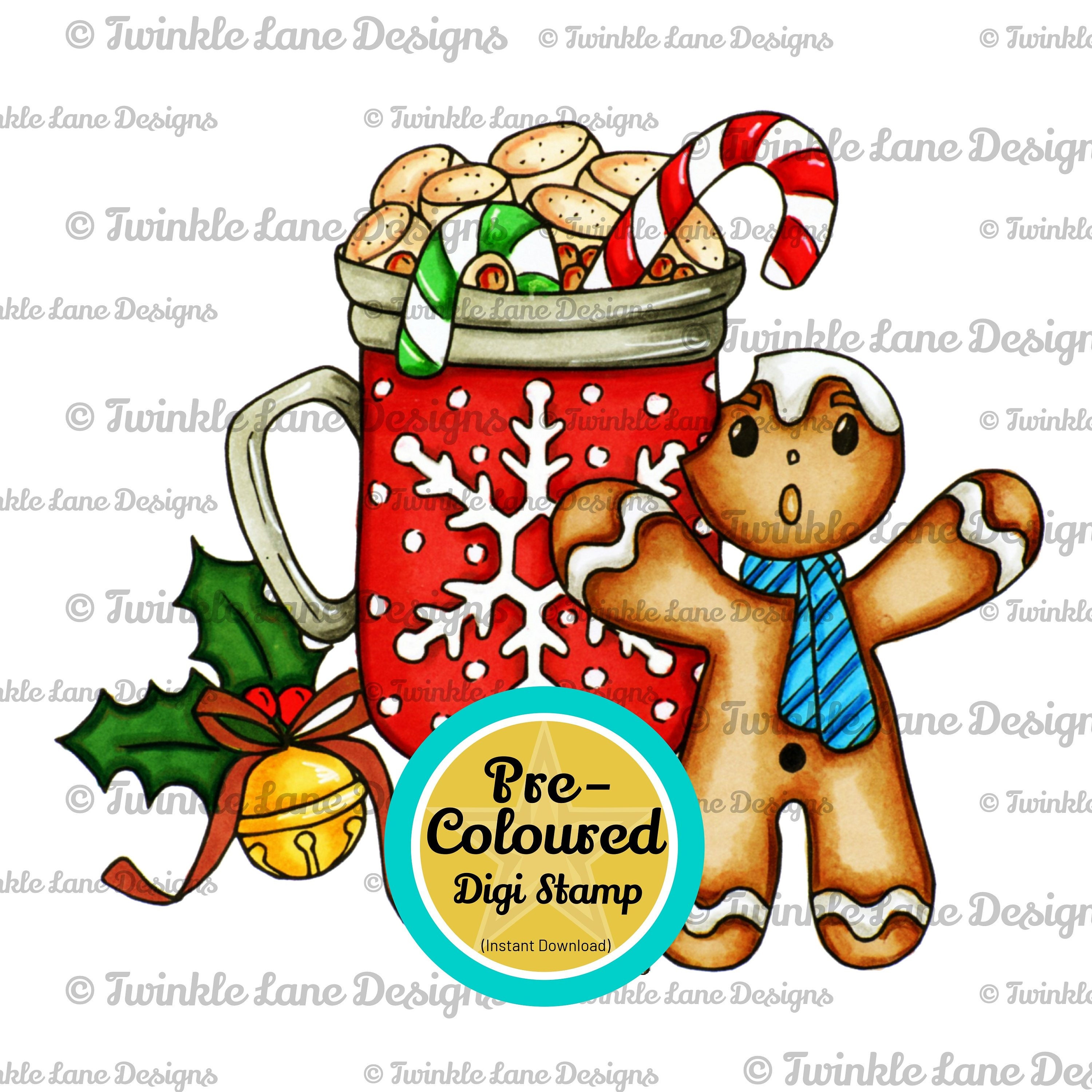 Coloured Gingerbread Man, Digital Stamp, Coloured Stamp, Christmas Digi
