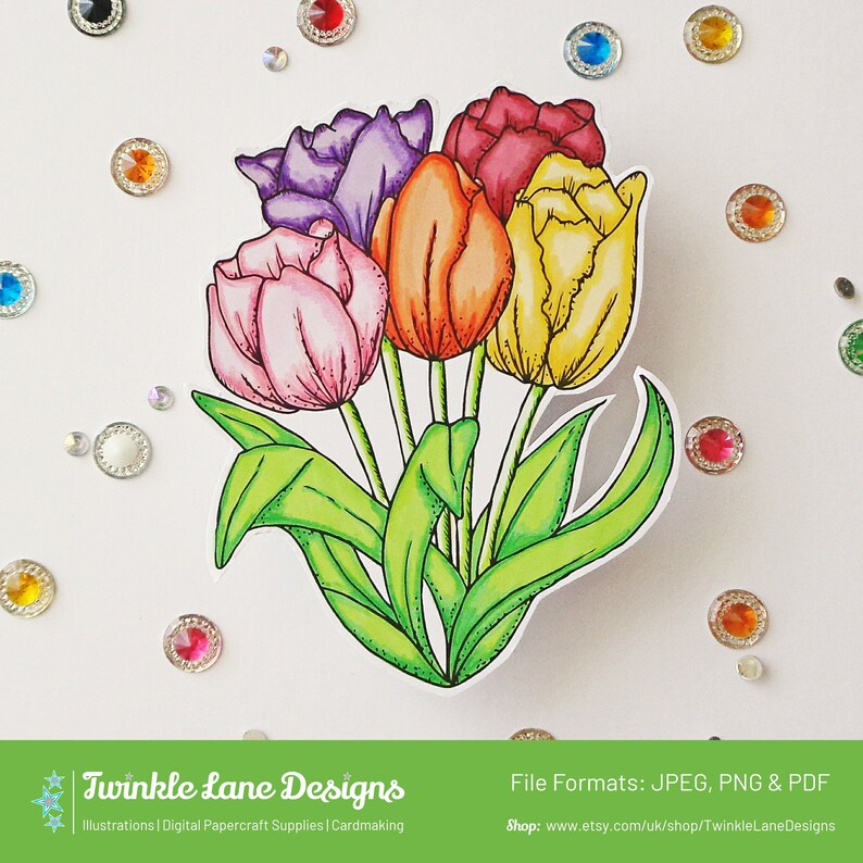 Tulip Flowers, Digi Stamp Instant Download image 3