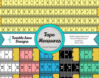 Tape Measures, Digital Papers - Instant Download