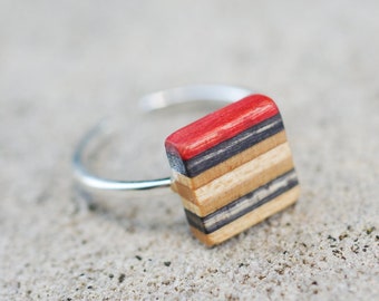 Skateboard ring recycled square, blue black red orange green wood, 7PLIS resin wood metal