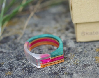 skateboard recycled wood & resin ring