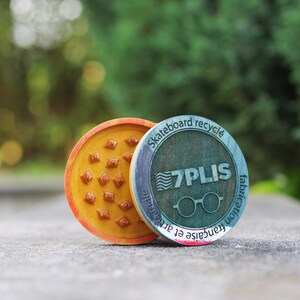 7PLIS Recycled Skateboard Grinder black yellow orange pink turtoise wood
