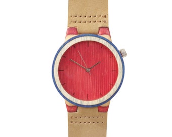 Montre skateboard recyclé 7PLIS, rouge et bleue, 7PLIS #262 made in France