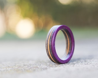 skateboard recycled wood ring black purple