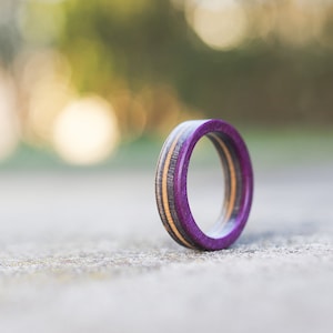 skateboard recycled wood ring black purple