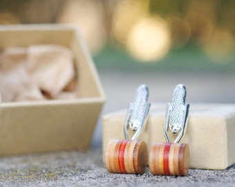 cuff links recycled skateboards handmade brown wood marron