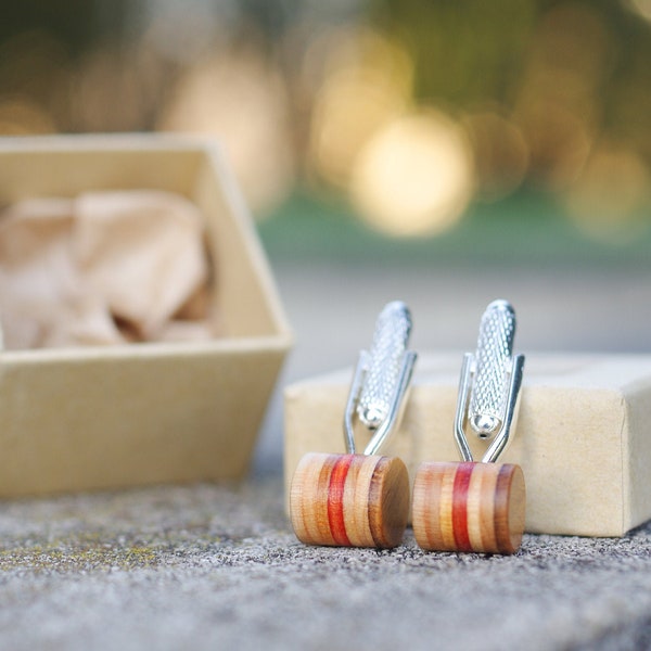 cuff links recycled skateboards handmade brown wood marron