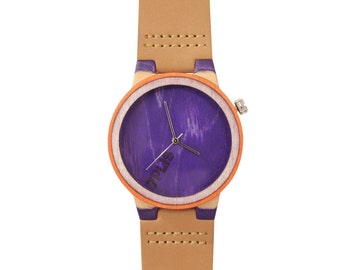 Montre skateboard recyclé 7PLIS, violet orange et noir, 7PLIS #273 made in France