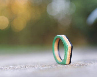 skateboard recycled wood ring green black