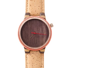 Recycled skateboard watch, blue and wood, 7PLIS #236 made in France