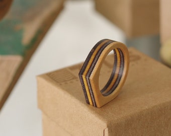 skateboard recycled wood ring