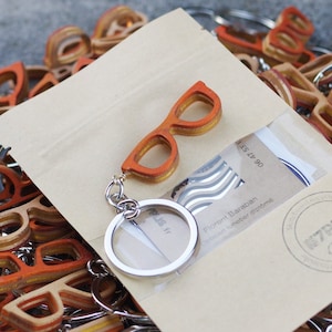 Recycled 7PLIS keyring from used skateboard - orange and Wood