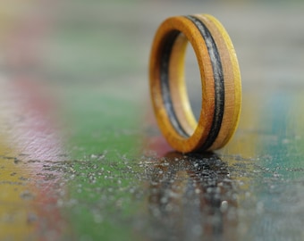 SKATEBOARD recycled ring orange yellow and black (wood)