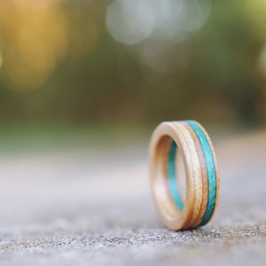 skateboard recycled wood ring blue