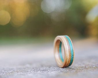 skateboard recycled wood ring blue