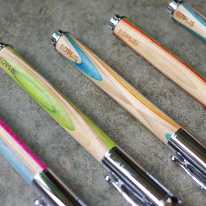 Recycled SKATEBOARD 7PLIS roller pen, handmade in France, pink blue wood image 10