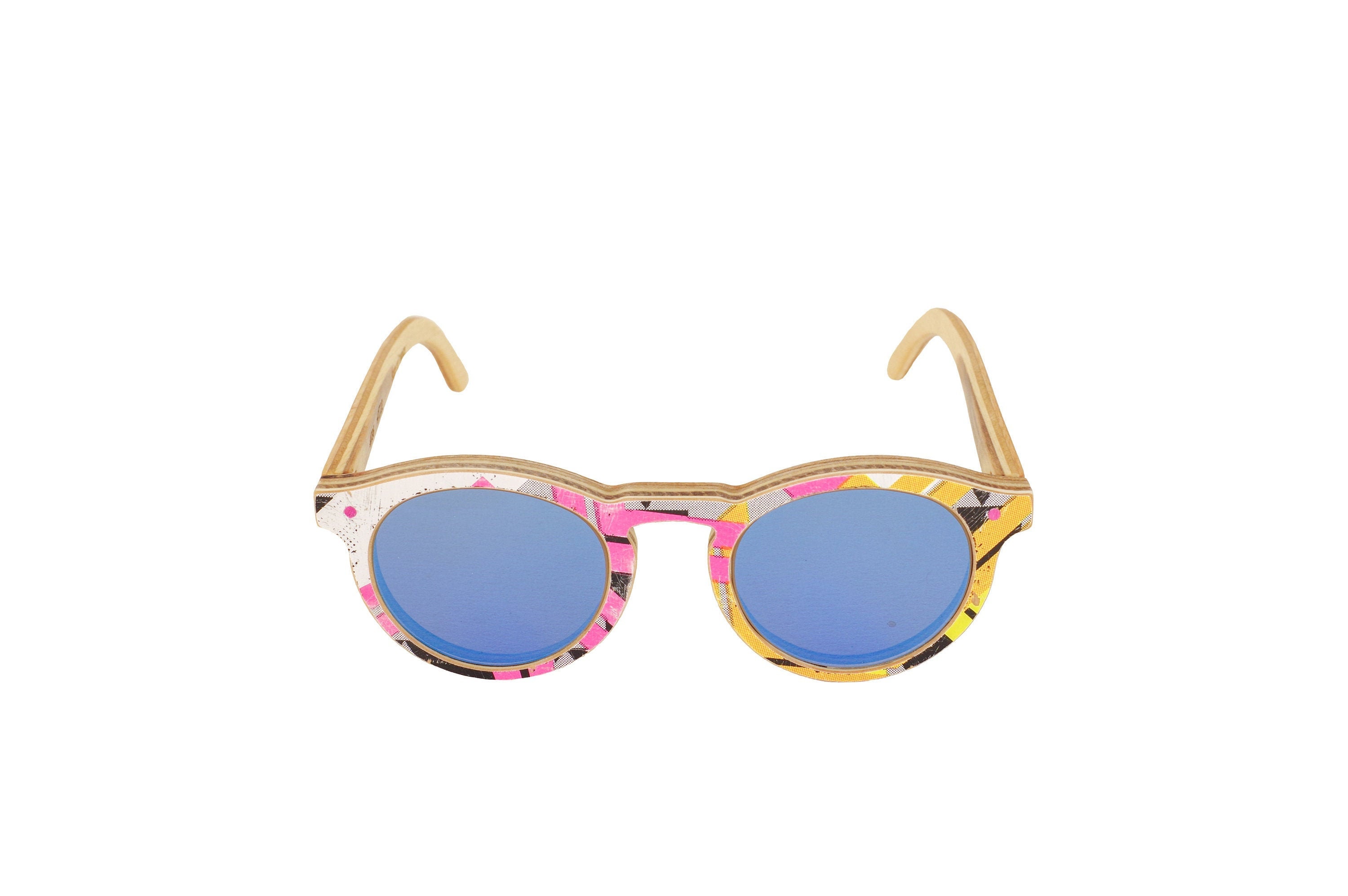 Woodzee Recycled Skateboard Sunglasses Size 53-24-147 (Malibu) BluYelWhite Wholesale Recycled Skateboard Wayfarer Style Sunglasses for  main image 2