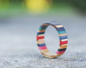 skateboard recycled wood ring