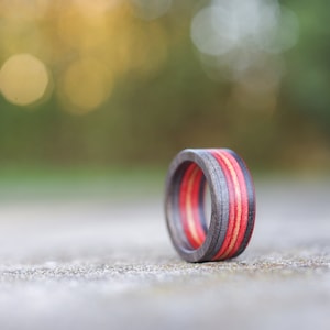 skateboard recycled wood ring black red