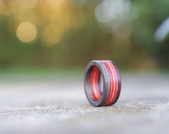 skateboard recycled wood ring black red