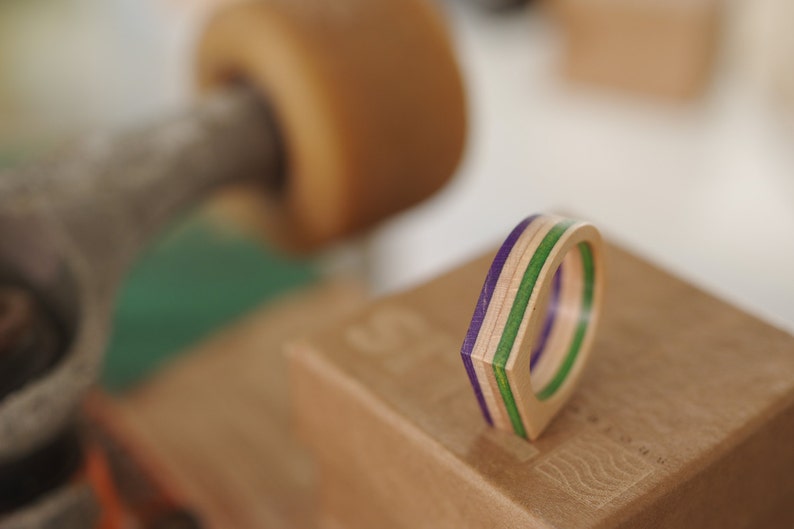 skateboard recycled wood ring image 2