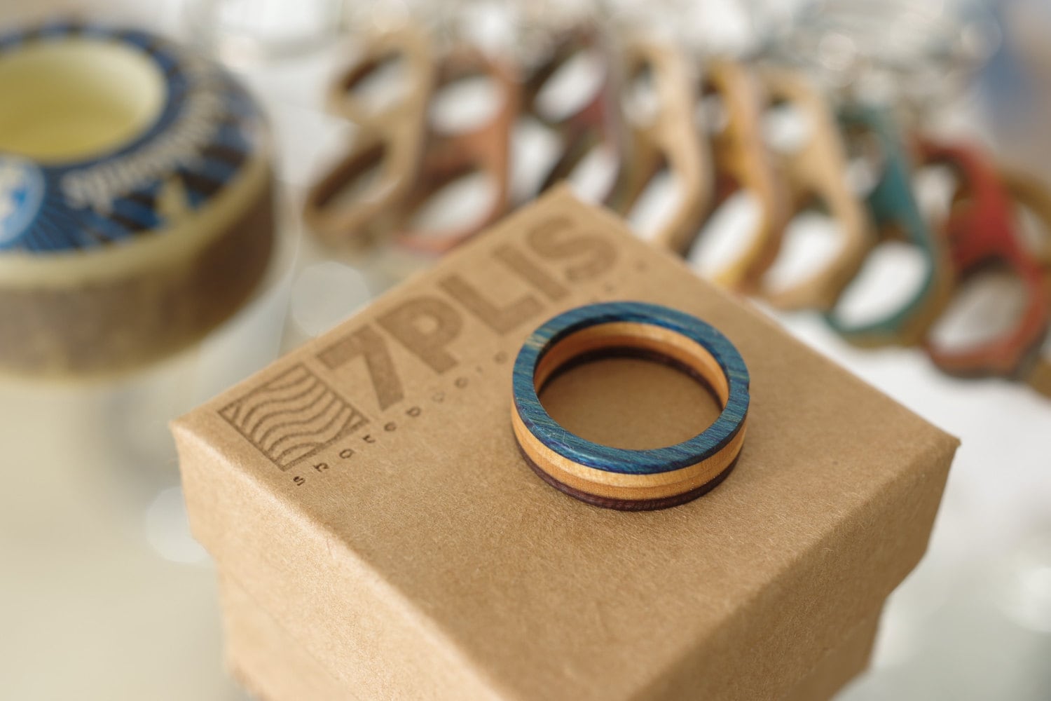 skateboard recycled wood ring