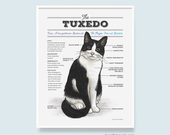 Black and White Cat Print Fine Art Giclee Print Tuxedo Cat Lover Gifts Cat Print