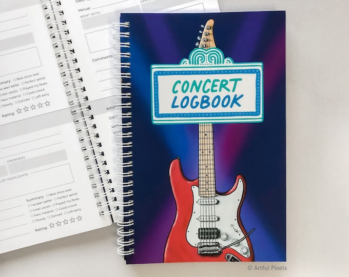 Concert Review Journal | Music Logbook for Tracking Memories | Hand-drawn Art (5.5x8.5")