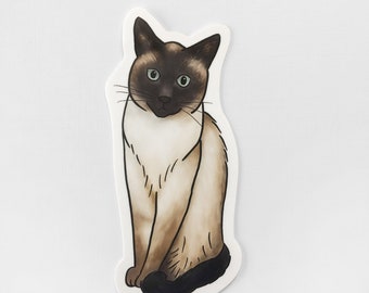 Siamese Cat Sticker, Hand-Drawn, Glossy Waterproof Vinyl