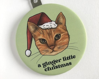 Orange Tabby Cat Christmas Ornament: Santa Hat Metal Ornament (3.5")