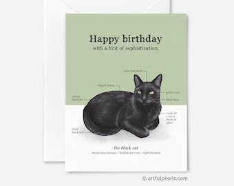 Black Cat Birthday Card, Black Cat Chart, Cat Diagram, Fun Birthday Card for Her, Card for Him, Cat Lover Card, Cat Lady, Cat Infographic