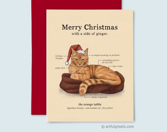Orange Tabby Cat Christmas Card, Ginger Cat Santa Card, Cat Lover Card, Funny Christmas Cards, Cat Lady Holiday Card, Fun Cat Chart Card