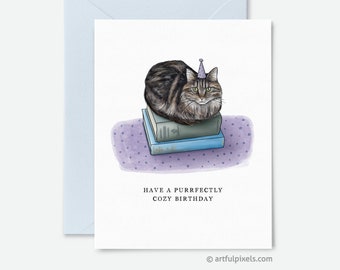 Funny Cat Birthday Card, Bookish Gifts for Book Lovers, Gifts for Cat Lovers, Gifts for Women, Mom Birthday Card, Tabby Cat Gifts for Sister