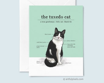 Tuxedo Cat Greeting Card, Black and White Cat, Just Because Card, Everyday Card, Cat Lover, Funny Cards for Her, Cat Lady, Cat Breed Chart