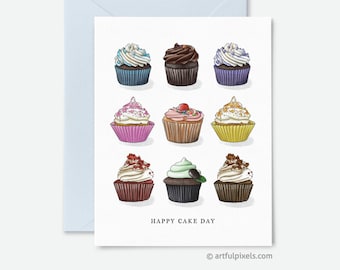 Cupcake Birthday Card, Colorful Cupcakes, Fun Birthday Card for Her, Happy Cake Day, Niece Birthday, Cute Birthday Card for Sister