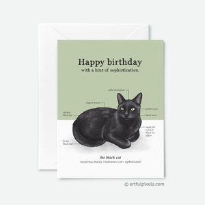 Black Cat Birthday Card, Black Cat Chart, Cat Diagram, Fun Birthday Card for Her, Card for Him, Cat Lover Card, Cat Lady, Cat Infographic