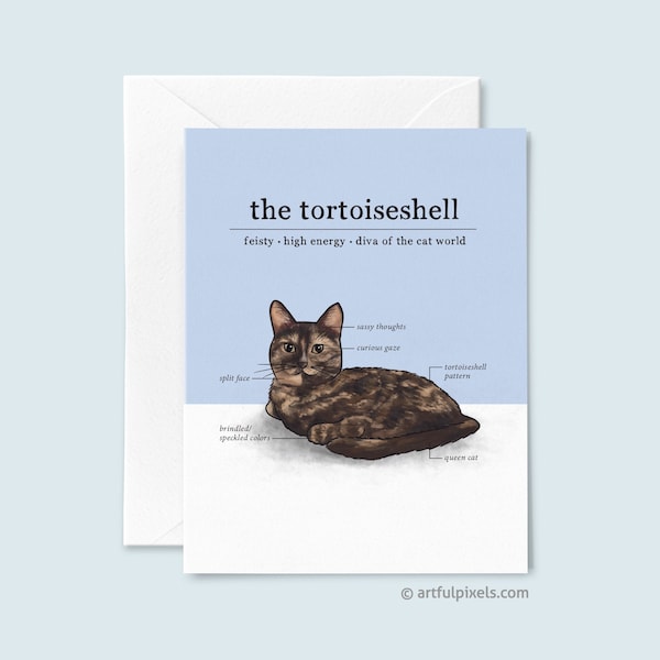 Tortoiseshell Cat Greeting Card, Tortie Cat Card, Cat Lover Card, Funny Cat Card, Cat Lady Greeting Card, Tortitude Cat Chart Generic Card