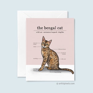 Bengal Cat Greeting Card, Cute Cat Just Because Card, Bengal Cat Lover Card, Funny Card for Her, Cat Lady Greeting Card, Fun Cat Breed Chart image 1