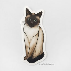 Siamese Cat Sticker, Hand-Drawn, Glossy Waterproof Vinyl