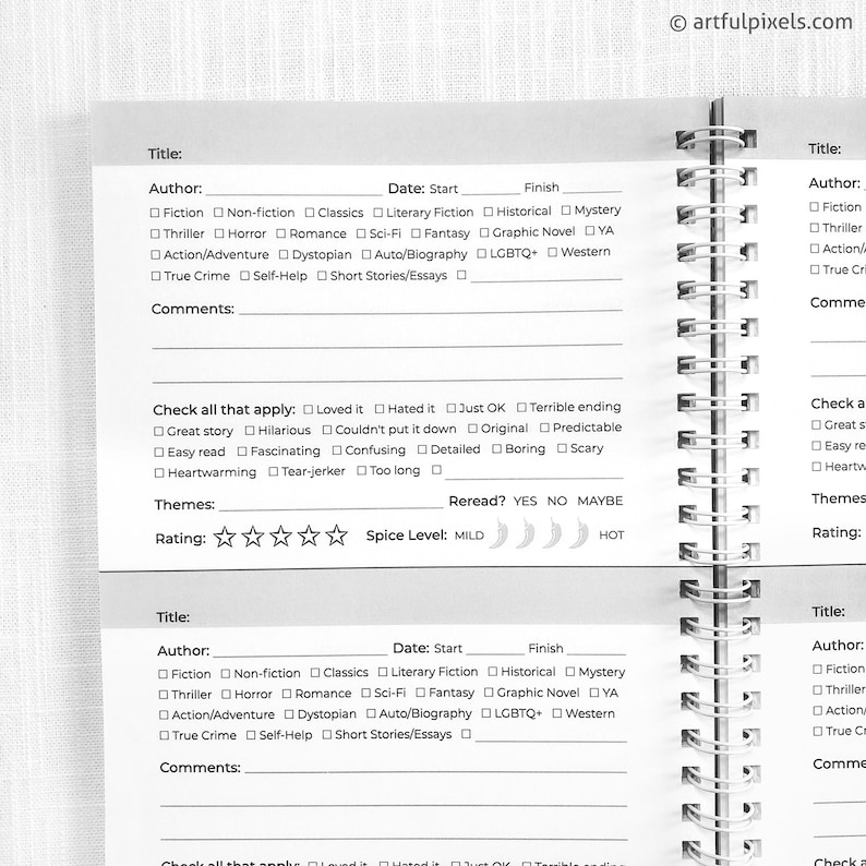Reading Journal Book Log for Tracking and Reviews, Handmade Illustrated Book Lover Gift, 5.5x8.5" image 2