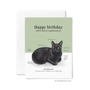 Black Cat Anatomy Birthday Card, Funny Kitty Infographic Diagram Chart, Unique Gift for Her, Hand-drawn Art, Watercolor Artwork, Void Kitten