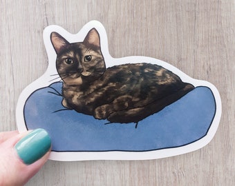 Tortoiseshell Cat Sticker 4.14x3 in, Tortie Cat Sticker, Hand Drawn Art, Funny Cat, Laptop Notebook Glossy Sticker, Cat Lover Gift, Cat Mom