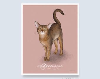 Abyssinian Cat Print, Watercolor Cat Illustration, Aby Cat Modern Wall Art Gifts for Her, Cute Cat Poster, Funny Cat Lover Gift UNFRAMED