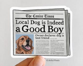 Golden Retriever Newspaper Sticker: Hand-Drawn Dog Lover Gift