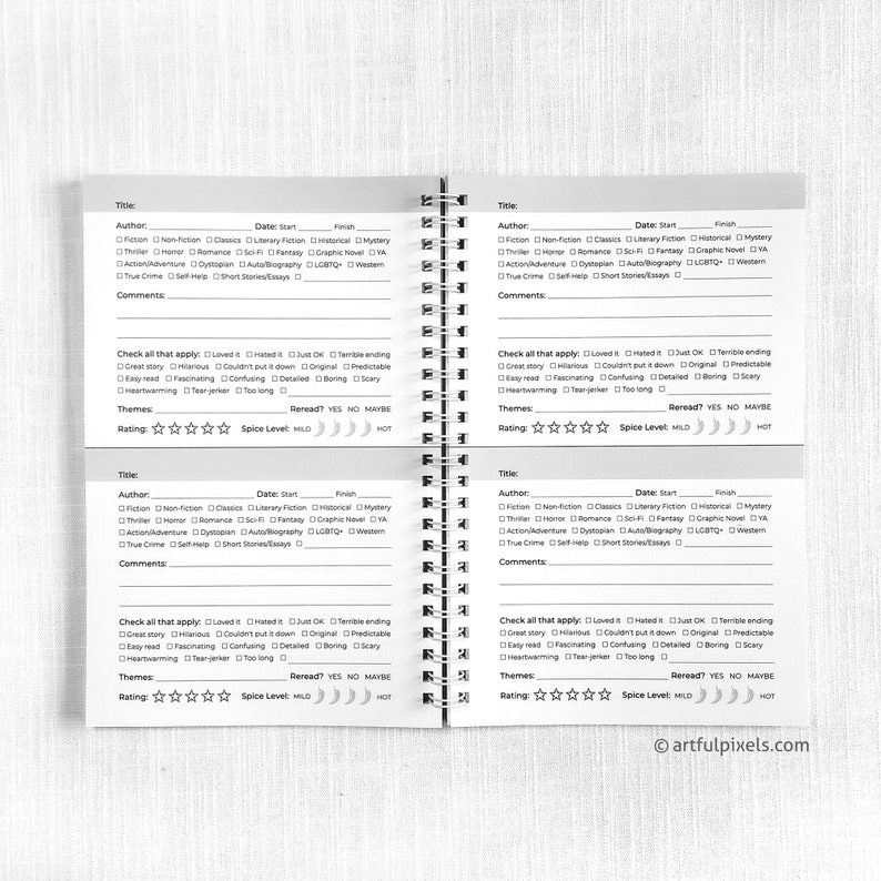 Reading Journal Book Log for Tracking and Reviews, Handmade Illustrated Book Lover Gift, 5.5x8.5" image 3