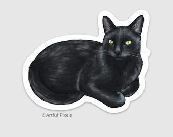 Black Cat Sticker, Hand Drawn Art, Matte Sticker, Cat Mom, Cat Gifts, Cute Cat, Laptop Notebook Sticker, Cat Lover Gift, 4"