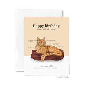 Orange Tabby Cat Anatomy Funny Birthday Card, Ginger Cat Lover, Hand-drawn Art