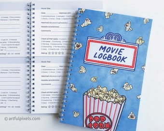 Movie Logbook Notebook, Handmade Gift for Movie Lovers, Mothers Day Gift, Review Journal, Movie Tracker, Rate Movies, Gift for Him, 5.5x8.5"